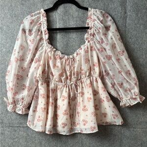 Storia Women Size Medium Toile Floral Baby Doll Top NWT‎